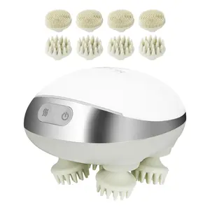 【Father's Day Gift】VEVOR Silicone Cordless Electric Heated Scalp Stimulator - Rechargeable, IPX7 Waterproof, Portable Kneading Scratcher, 8 Removable Heads for Hair Growth, Deep Clean, Stress Relax, Facial Self-Care