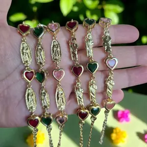 Pink heart virgencita & san judas bracelet