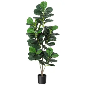 Gaomon 5FT Multi-Branched Artificial Fiddle Leaf Fig Tree - Waterproof, Decorative, Silk Leaves, Vivid Foliage, Natural Look, Weighted Cement-Filled Black Planter Pot - Potted Faux Floor Plant for Indoor Home Office Decor, Water Proof