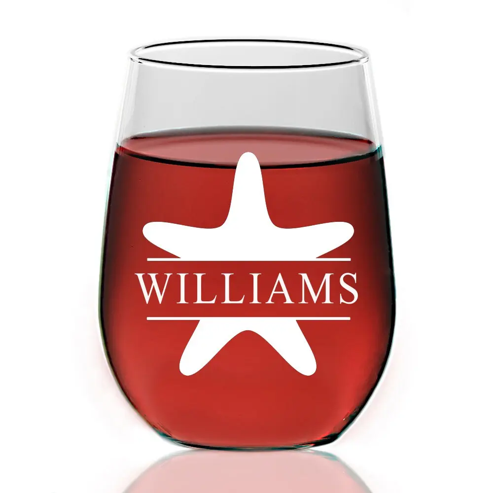 Personalized Stemless Wine Glass, Starfish Wine Glass, Split Monogram Wine glass, Custom wine glass Christmas Gift,Engraved Wine Glass