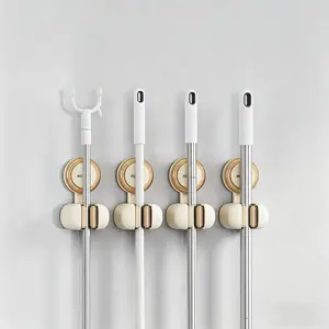 RENEMOS Suction Cup Mop Rack - Versatile Cleaning Tool Organizer for Utility Room & Shower - Non-Slip Grip - Waterproof & Reusable Wall Hanger - Secure Storage for Mop, Broom & Swiffer