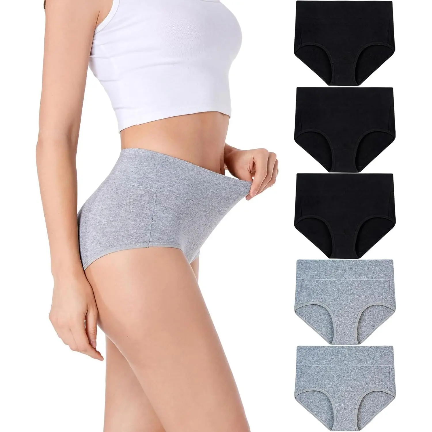Women's High Waisted Combed Cotton Briefs 8-Pack - Rose Jacquard, Double Layer, Tummy & Muffin Control, Stretch, Soft, Breathable, Moisture Wicking, Assorted Colors, Maternity/Postpartum Recovery for Mothers, Machine Washable High Waisted Underwear
