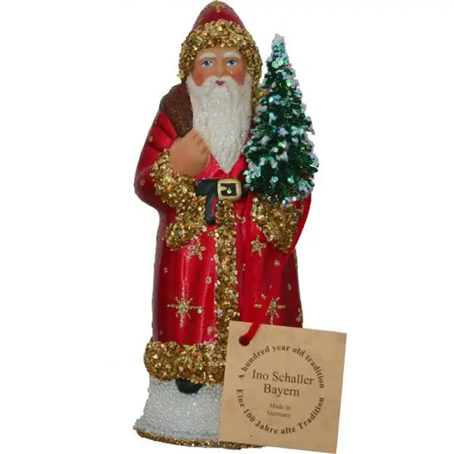 212 MAIN Schaller Paper Mache Candy Holder - Santa Claus in Shiny Finish Red Coat, Christmas Ornaments, Festive Home Decoration