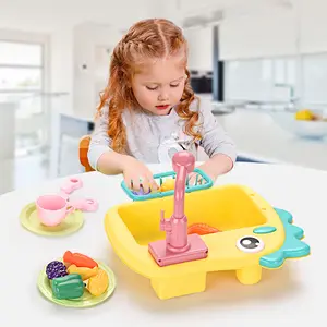 Kids Kitchen Playset Cartoon Dinosaur Washing Pool Toy Set, Cartoon Role-Playing Fun, Educational Pretend Play Equipment for Children