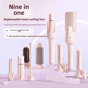 399-1 Pink Fully Automatic Hair Tool - Negative Ion Curler & Straightener with Interchangeable Heads, Home Use, Teen Girl Gift