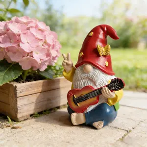 Guitar-Playing Gnome Garden Statue - Charming Resin Decor for Patio, Garden or Home, a Musical Whimsical Accent to Brighten Your Space