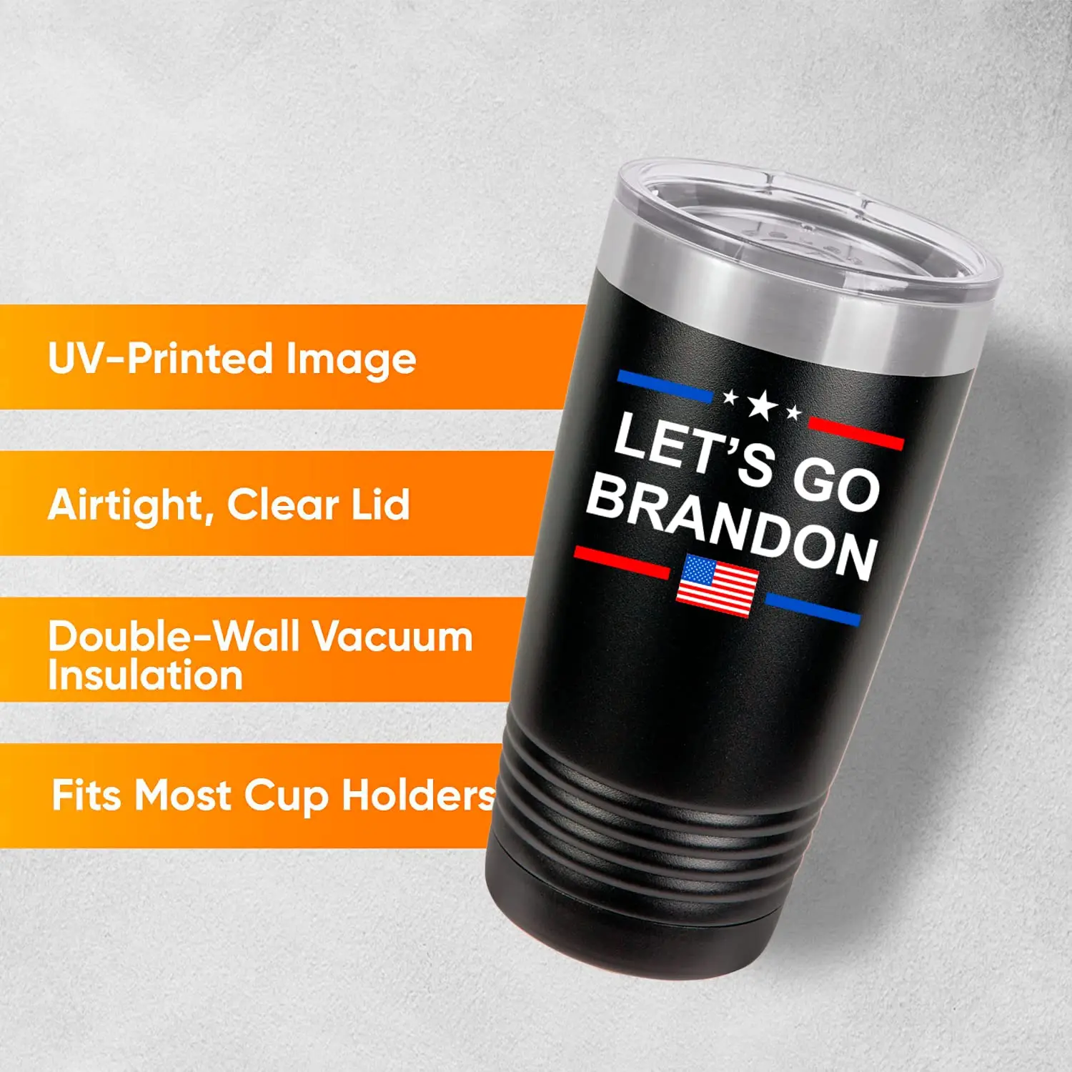Let's Go Brandon Polar Camel 20 oz. Ringneck Vacuum Insulated Tumbler w/Clear Lid (Black) (Black)