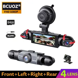 4 Channel Dash Camera for Car - 1080P HD Front Rear Left Right Lens Coverage Car DVR Recorder with Free 64GB Memory Card Quality Night Vision F1.8 Aperture Infrared Lights Loop Recording Crash Lock Easy Installation fathersdaygift