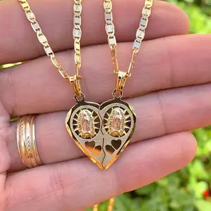 Virgen de Guadalupe Necklace Broken Heart Charm Virgin Mary Pendant for Girlfriend and Boyfriend Gifts for Him Her