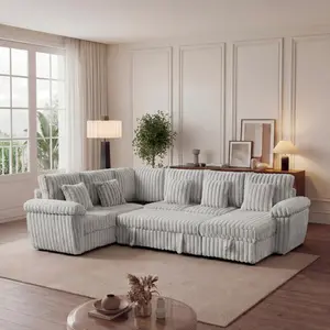 Aobtkel®103-inch U-shaped corduroy super soft sectional sofa with storage and pull-out bed, corner coffee table with cup holder and USB port; suitable for living room, comfortable corduroy sectional sofa
