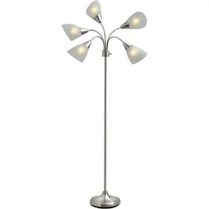 Floor Lamp with 5 Movable Shades & Adjustable Brightness – Perfect Lighting for Bedroom Decor, Beauty & Art Studio, Silver