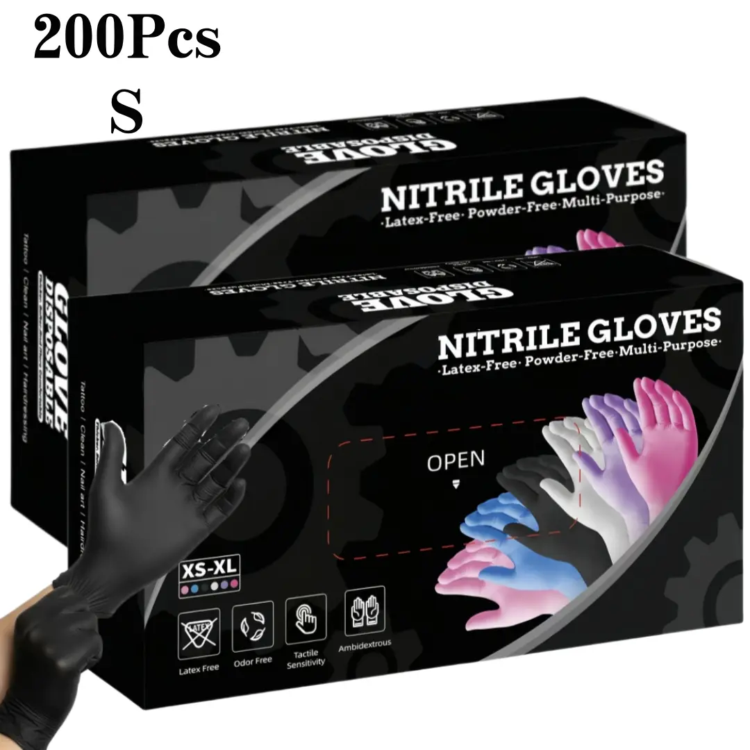 200 Pcs S-Size Disposable Nitrile Blend Gloves, Anti-Slip, Oil-Resistant, Powder-Free, Latex-Free, Finger Protection Gloves with Tactile Sensitivity for Machinery Maintenance, Cleaning