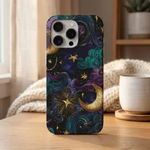 Whimsigoth iPhone Case_ Celestial Moons, Stars, and Jewel-toned Clouds, Tough Case, Perfect Gift for Witchy Style Lover
