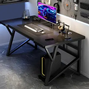 Home Office Gaming Desk with K-shaped Steel Legs, Laptop Computer Desk with Cable Management Hole, Study Room Corner Table