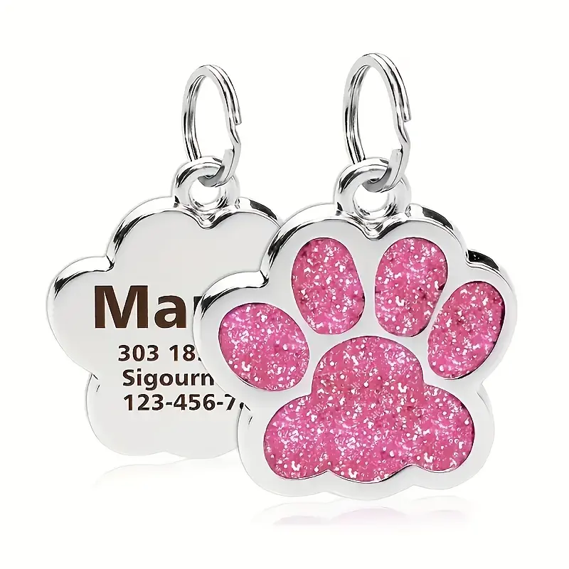 Custom Personalized Engraved Metal Pet ID Tag - Name Engraving ID Tag for Dogs & Cats, Durable Fade-Resistant Paw Print Collar Charm Name Plate, Engraved Metal Id Tags, Name Engraving Id Tags