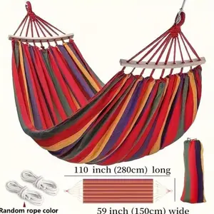 Double Canvas Hammock Bed, 2-Person Outdoor Garden Leisure Hammock, Ultra-Light Soft Woven Fabric, 500lb Capacity, Comfortable Hanging Chair, Portable Hammock