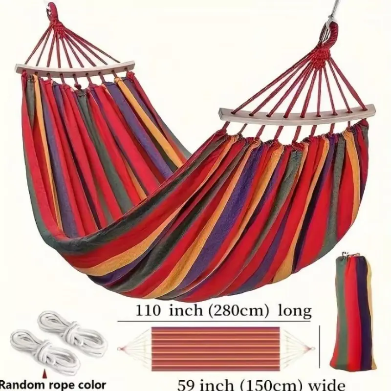 Double Canvas Hammock Bed, 2-Person Outdoor Garden Leisure Hammock, Durable Heavy Duty Hammock, Ultra-Light Soft Woven Fabric, 500lb Capacity, Comfortable Hanging Chair, Portable Hammock