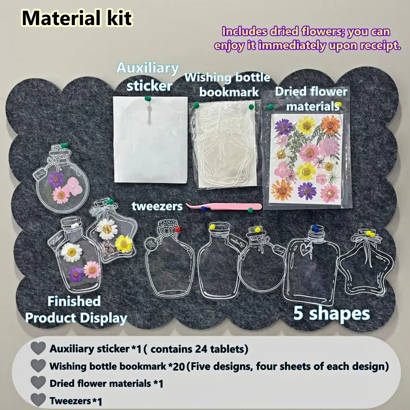 DIY Dried Flower Bookmark Kit with Pressed Floral & Sticker Materials - Creative Crafting Gift for Moms & Kids, Ideal for Mother’s Day & Birthday (Home & Festive Party Supply)