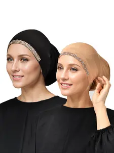 Women's Solid Color Rhinestone Decor Instant Turban Hijab, Breathable Comfortable Hijab for Daily Wear, Fashion Accessories for Women & Girls