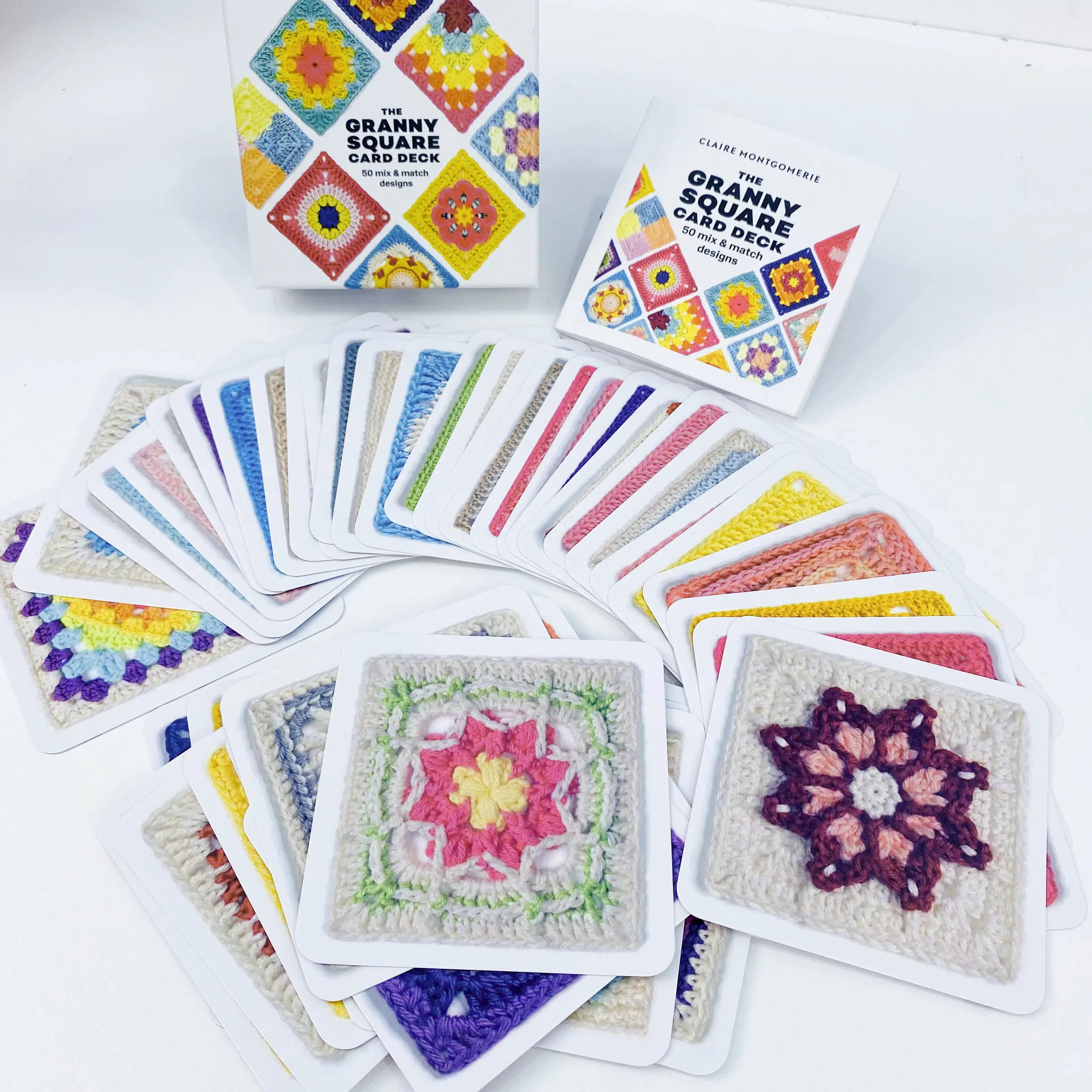 Crochet Granny Square Kit for Beginners - 50 Mixed Patterns, All-Season Winter Craft Set, Instructional Cards Included, Colorful Paper Material