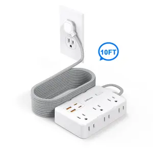 Power Strip Surge Protector - 6 Widely Outlets with 4 USB Ports (2 USB C), 2-Side Outlet Extender Strip, 10 Ft Braided Extension Cord Flat Plug.