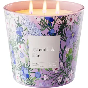 Large Soy Candle, Hyacinth Lilac Scented, 3 Wick 30oz, 100Hr ,     ,  Scent,