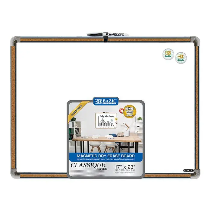 BAZIC 17" X 23" Cork Framed Magnetic Dry Erase Board w/ Marker & 2 Magnets