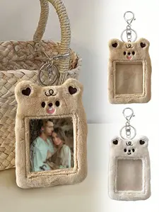 Cute Plush Bear Card Holder, Cartoon Velvet Keychain, Star Photo Album Card Case, Animal Shape Storage for Bank Cards ID Business Cards, Id Badge Holder