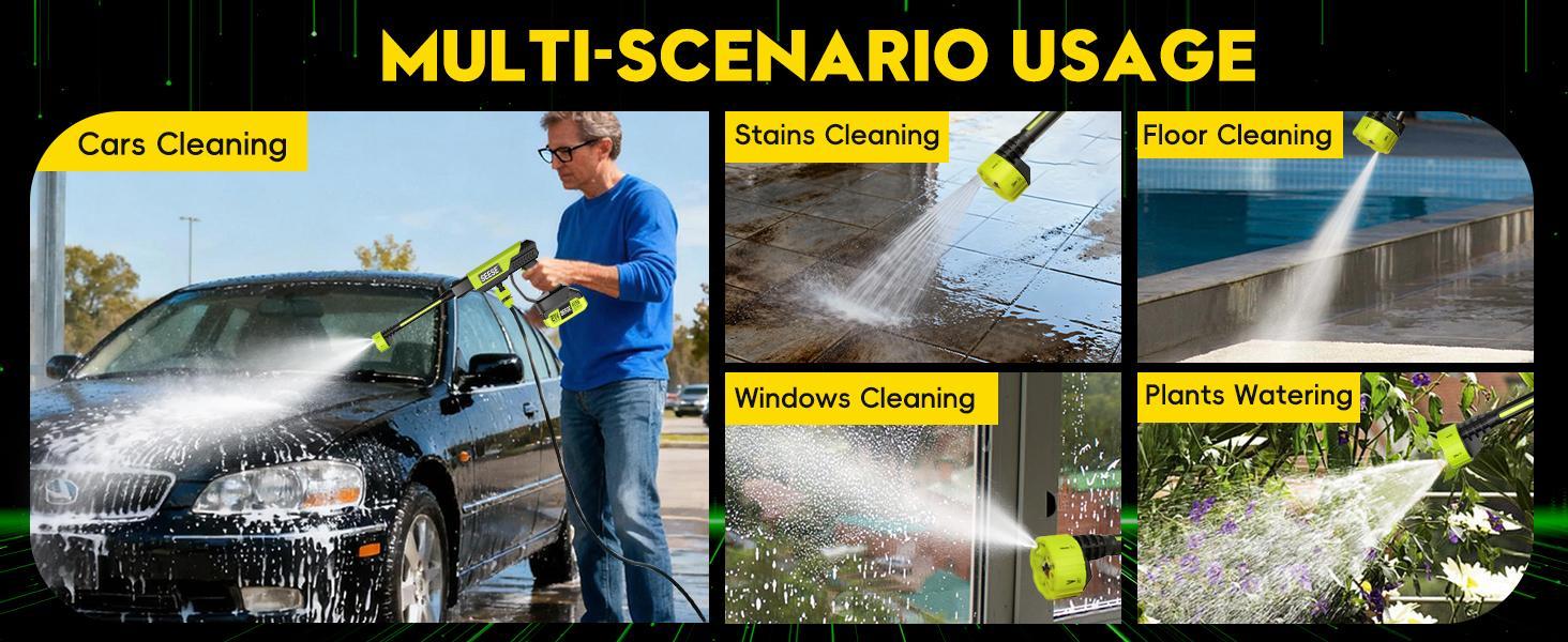 SEESE 21V Cordless Car Cleaning Kit with 1000 PSI Pressure Washer & 1000G Turbo Leaf Blower | Portable Power Washer and Air Duster for Car Washing, Drying, Patio & Garden | Fathers Day Gift