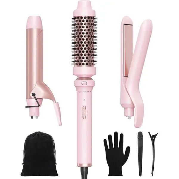 Wavytalk 3 in 1 Curling Wand Set with Heated Round Brush, Versatile Styling | Ceramic Curling Iron Set with Flat Iron Hair Straightener, 1 1/4 inch Curling Iron, Less Damage, Dual Voltage Hair Curler