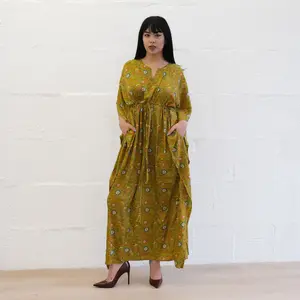 Bohemian Festival Maxi Kaftan, Flowy Recycled Silk Moo Moo Dress, Paisley Celestial Kimono, Festival Goddess Dress, Earthy Boho Vibes