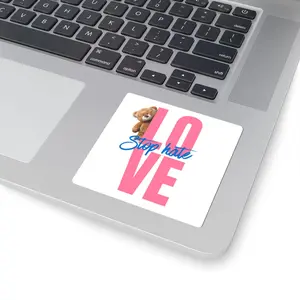 Love "Stop Hate" Teddy Sticker — Anti-Hate Kiss-Cut Vinyl Sticker