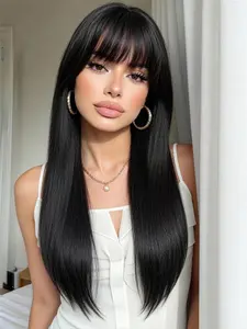 26-Inch Natural Straight Wig, Heat-Resistant Fiber Hair, Women's Glue-Free Long Wig, Ideal for Daily Wear and Parties, Glueless Straight Wigs