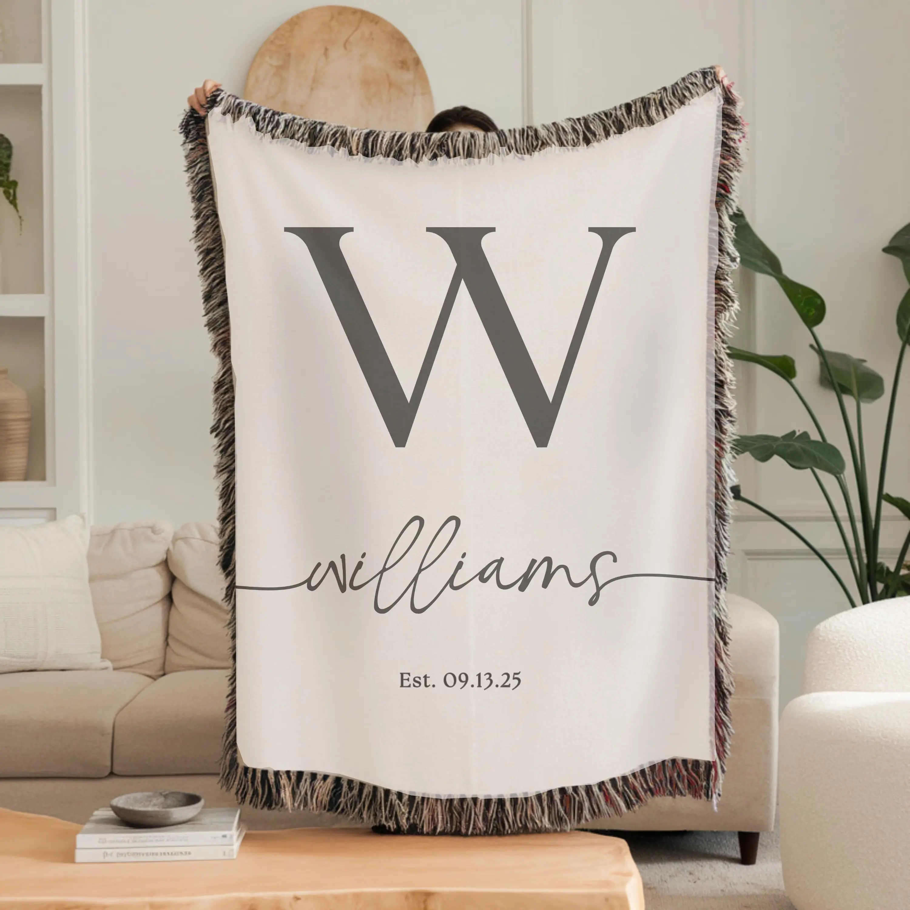 Personalized Throw Blanket Cotton Anniversary Gift Established Date Wedding Gift Second Anniversary Gift for Wife Gift for Couples Initial TMB