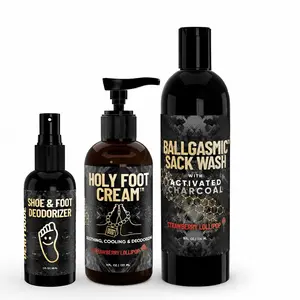 Derm Dude Foot & Sack Pack| Happy Sack Ball Deodorant Anti Chafing Cream & Holy Foot Cream | Odor Control - Strawberry Lollipop Scent