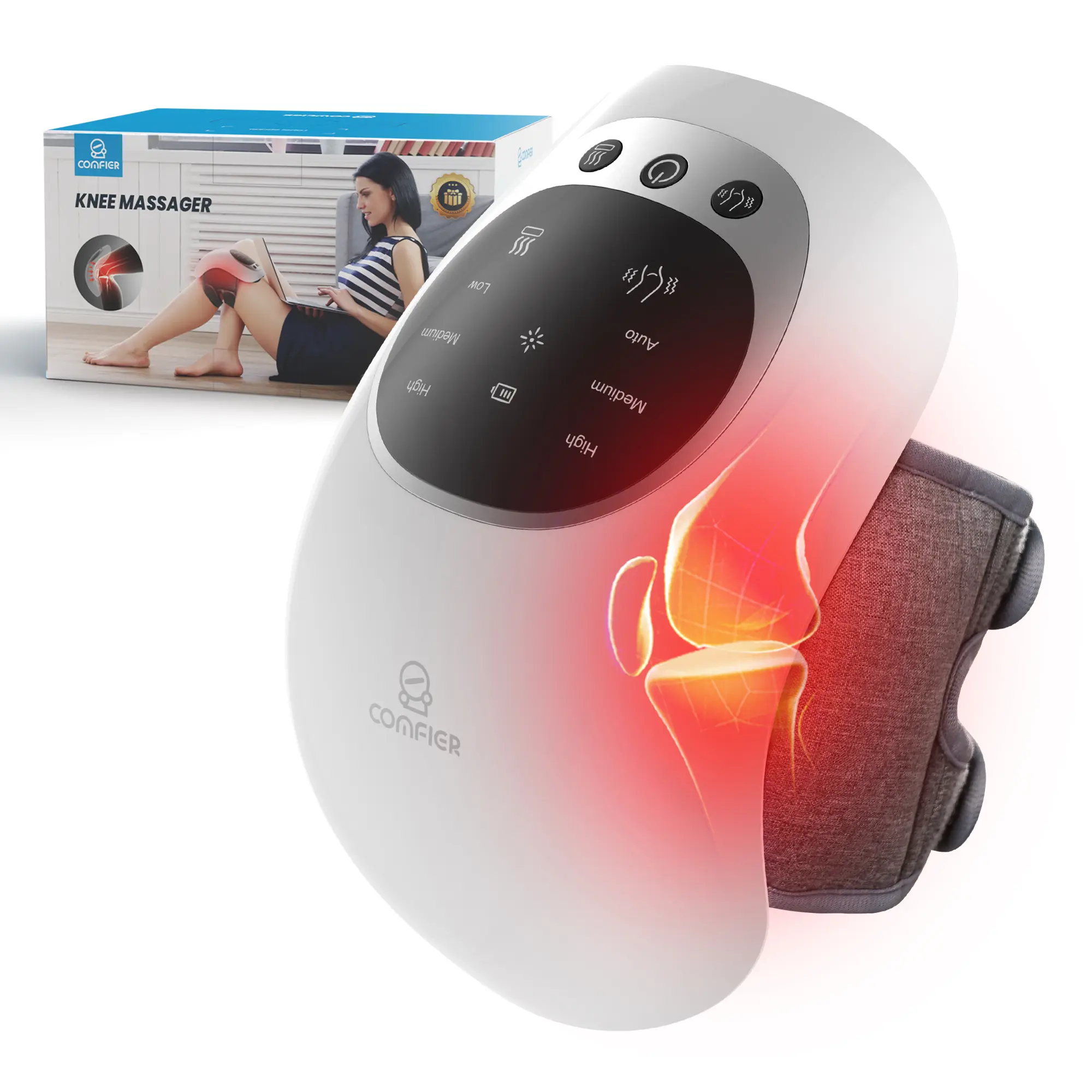 COMFIER 【2026 Gift for Men，Cordless Knee Massager with Heat and Red Light Therapy,Vibration,Heated Knee Brace Straps for Pain Relief with 18.9 Inch,Heating Pad for Knee Lightweight Relaxing Relaxing,back to school,back to school haul