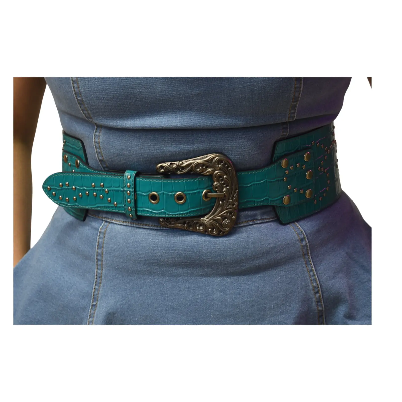 Jade Gator Genuine Leather Studded Belt