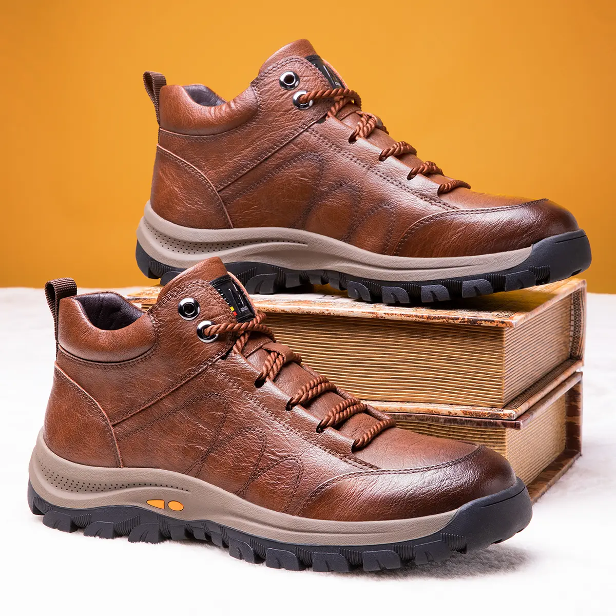 Men's New Fashion Mid-top Casual Shoes Lace-up Outdoor Hiking Leather Boots