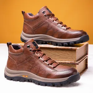 Men's New Fashion Mid-top Casual Shoes Lace-up Outdoor Hiking Leather Boots