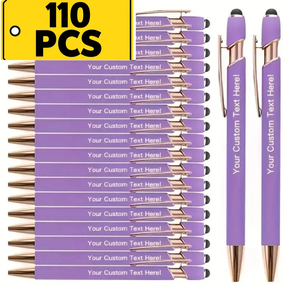 110-Piece Bulk Pack Engraved Ballpoint Pens, Office Stationery Bulk Gift Items - Custom Text via Order Note/DM (Include Order #) - for Back to School Haul, Father’s Day Gifting