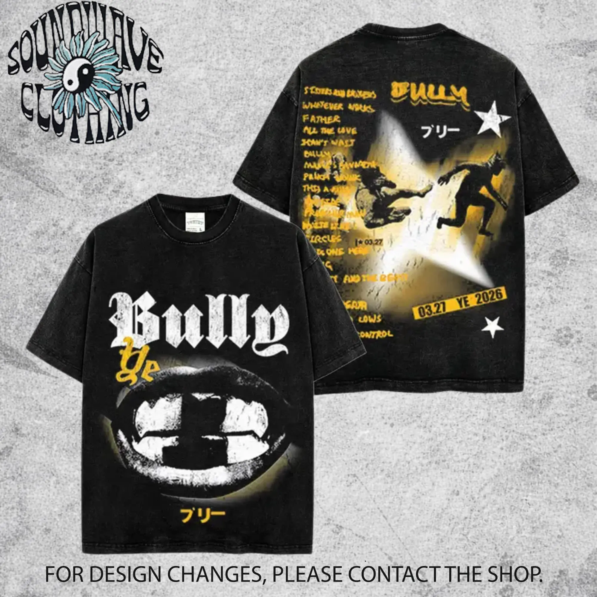 Ye Bully Tracklist Album Graphic Premium Acid Washed Cotton T-Shirt, YE 2026 Hip-Hop Fan Merch Tee, Kanye Bully Era Streetwear Graphic Shirt, Gift for Ye Fans Vintage Rap Album Collector Tee