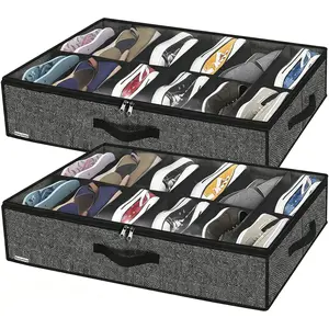2-piece under bed shoe storage compartment wardrobe under bed shoe storage bag with sturdy side walls and reinforced handles Organiser Racks