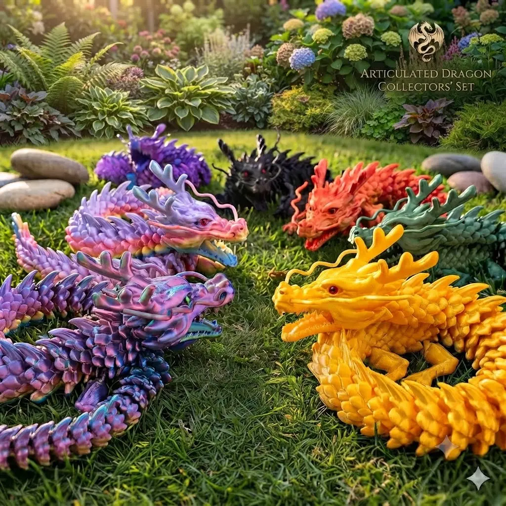 A 31.5-inch 3D-printed giant dragon with movable joints all over its body, a movable mouth and realistic eyes. Suitable for office desk decorations, garden ornaments at home, or as a couple's dragon. It is the best choice for holiday gifts.
