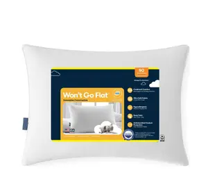 Won't Go Flat Bed Pillow, Standard/Queen, Soft and Comfortable Design, Ideal for Home Decor