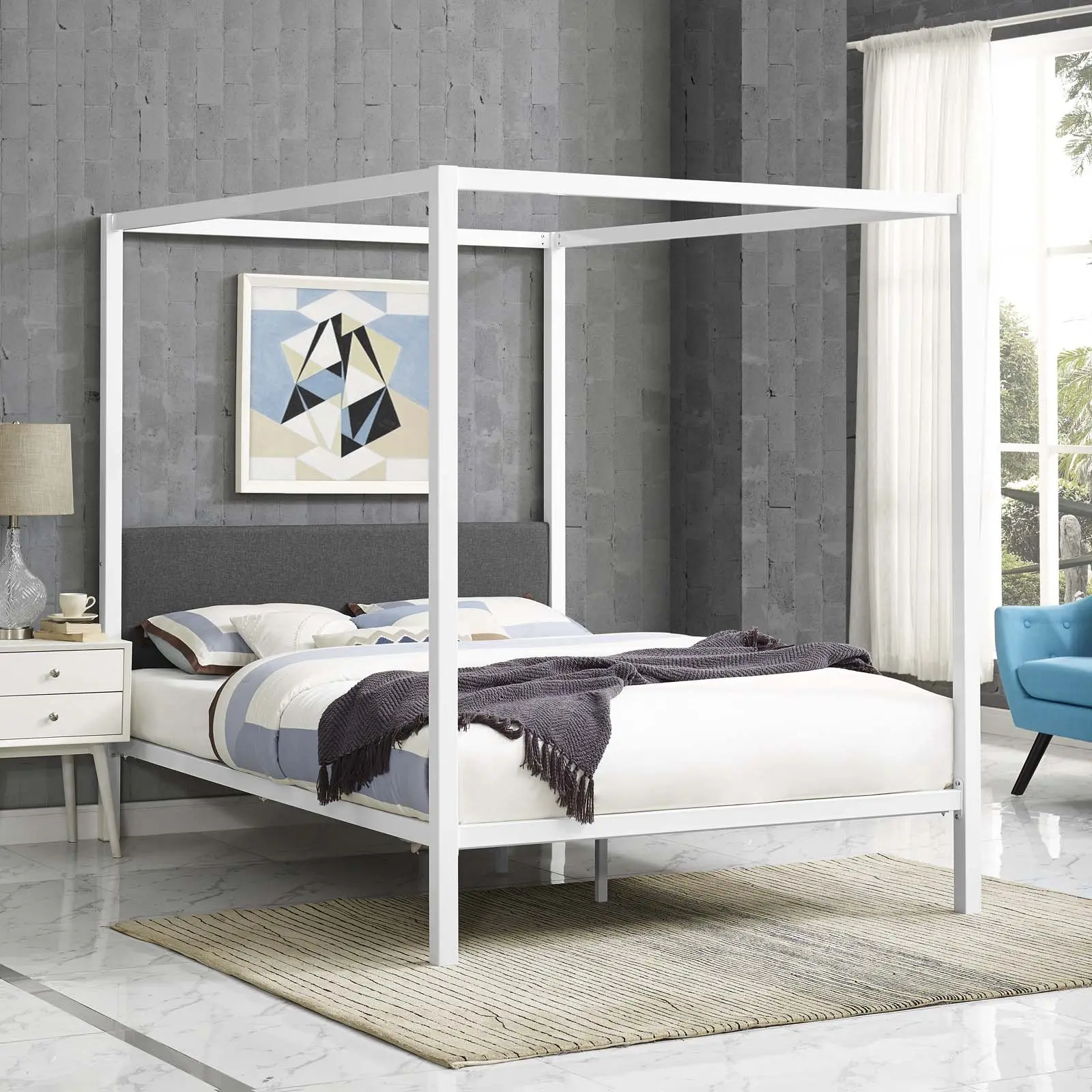 Modway Raina Elegant Solid Queen Bed Frame, Durable Indoor Furniture (White Gray)