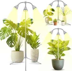 Grow Lights with 3 Heads for Indoor Plants,Auto On Off 4 8 12 Hrs Timer for Succulents,Aluminum Alloy,Detachable Tripod Stand, 10-55 Inches Height