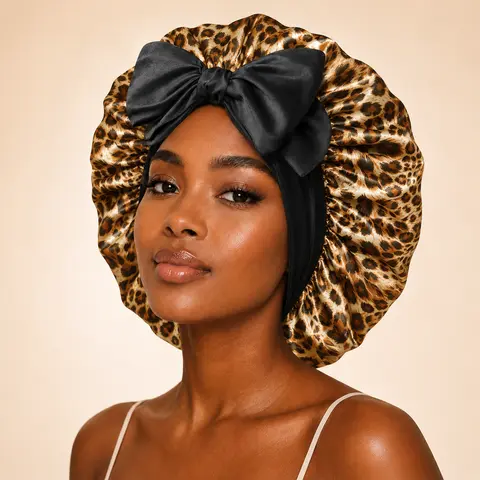 Double Layer Silk Heatless Dry Hair Bonnet - Adult Skin-Friendly Satin Shower Cover with Bow-Ready Stretchy Elastic Band, Night Cap for Braid Care, Edge Control, Yoga & Gym Use, Home Bathroom Supplies