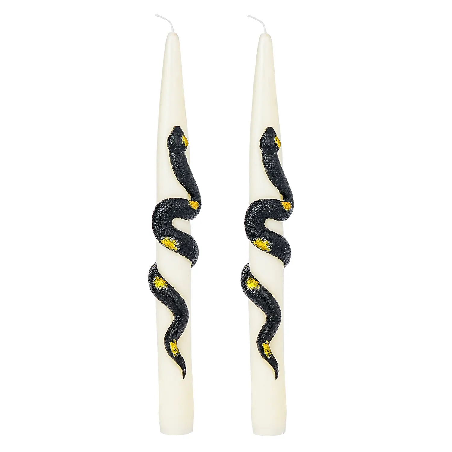 Sungmor 9-Inch Smokeless Wax Decorative Snake-Wrapped Scented Taper Candles - 2PC Ivory Handcrafted Candlesticks for Gothic Decor, Mystical Altars