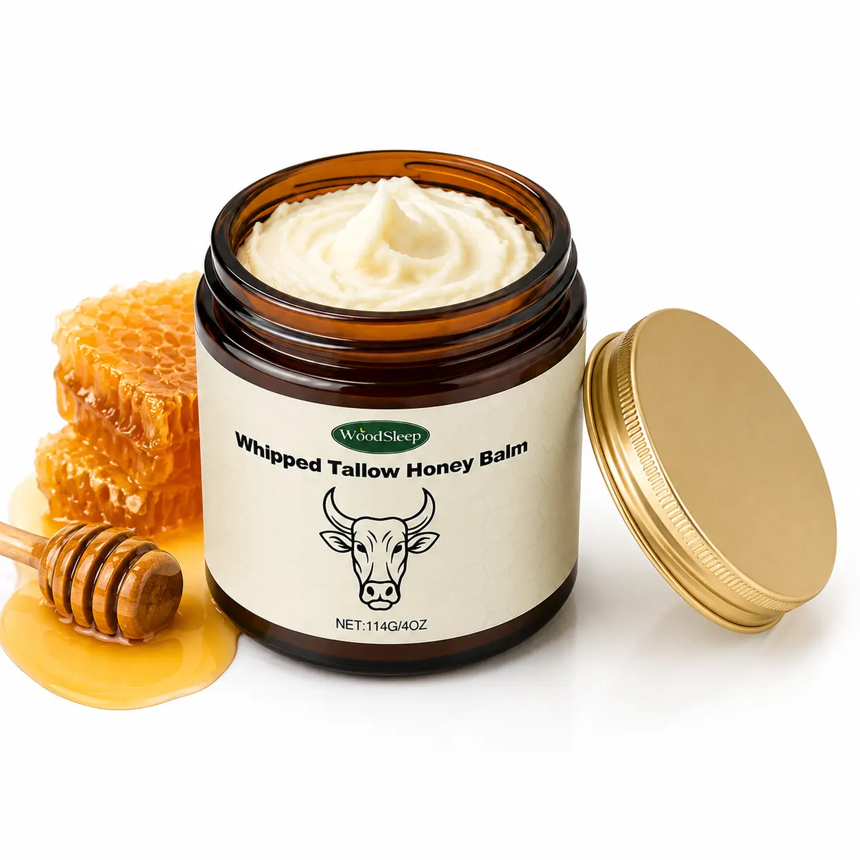 Whipped Tallow Honey Balm – Natural Face & Body Moisturizer with Grass-Fed Tallow & Pure Honey, Rich Nourishing Cream for Dry Skin, Daily Hydrating Skin Care，Smooth Soft Skin Feel for Women & Men