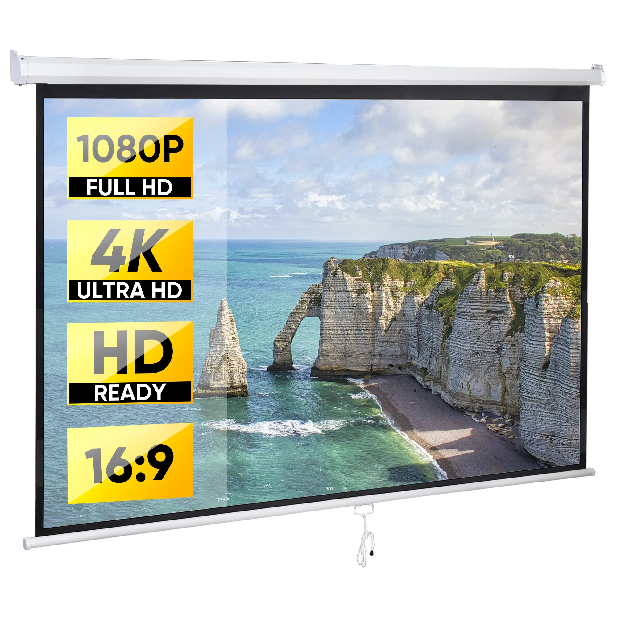 Zeny 80-in 16:9 Portable Home Cinema Projector Screen, Anti-Wrinkle Anti-Crease, Full HD 1080P 4K Compatible, Manual Op., Auto-Locking & Metal Mount, Universal Fit for Home Theater & Outdoor Use, Durable, Hanging
